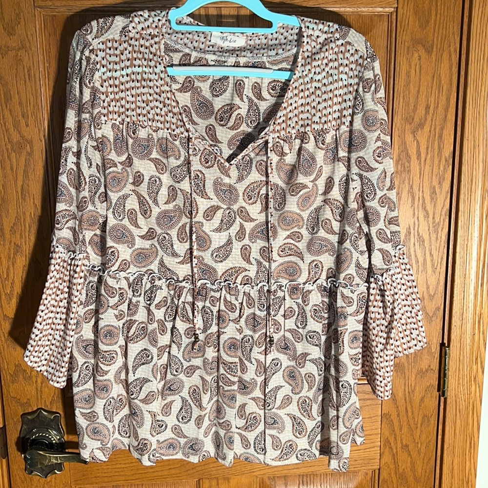 Style & Co. Beige and Brown Paisley Blouse